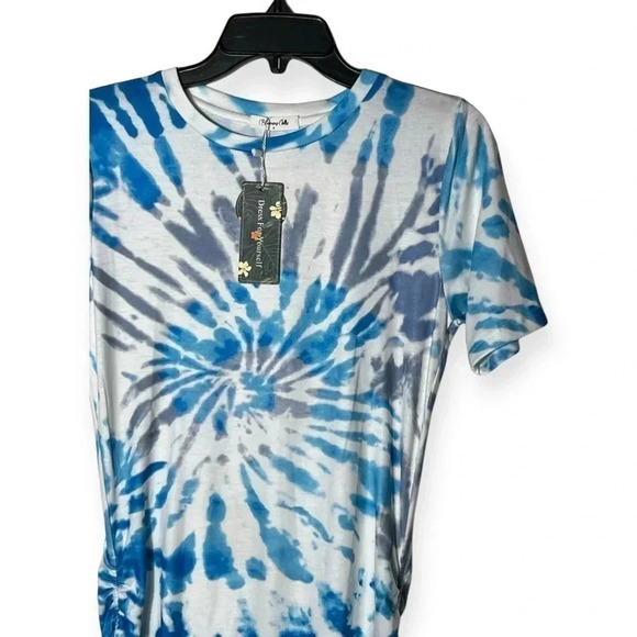 1811. BLOOMING JELLY RUCHED ON EACH SIDE TSHIRT DRESS SIZE SMALL MIDI LENGTH - Picture 2 of 9